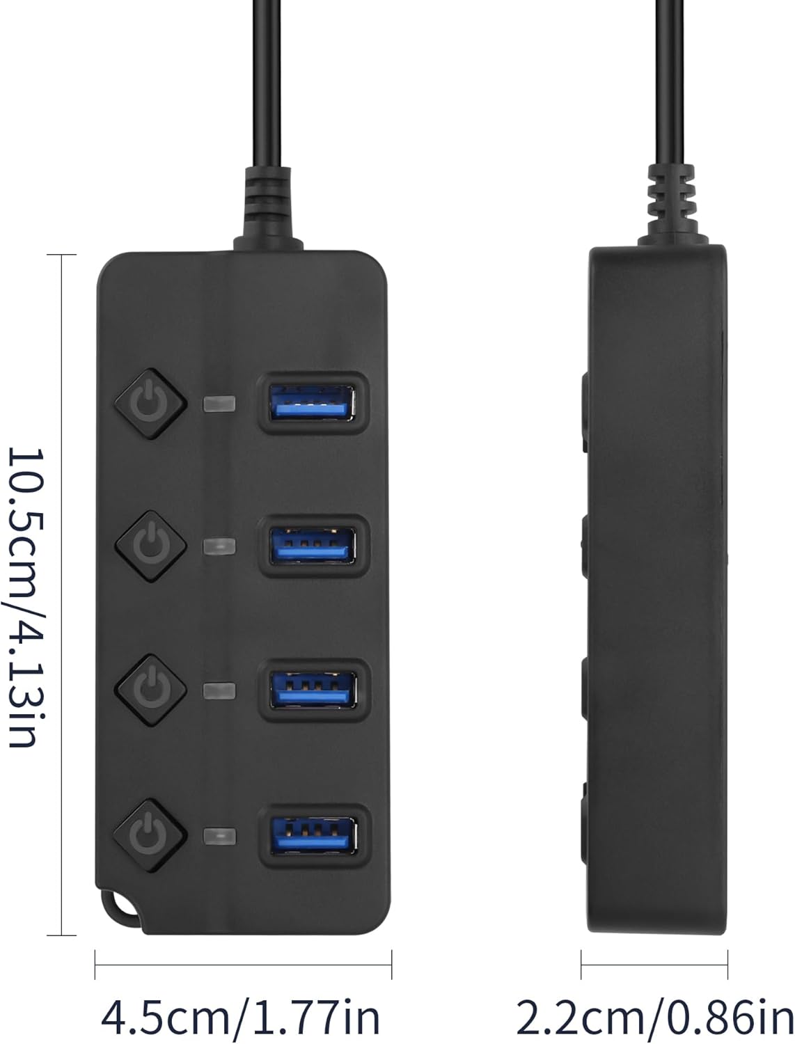 90 Degree USB Hub Splitter YACSEJAO USB 2.0 Data Hub with Individual LED Button On/Off Switch DC5.5 * 2.1 Power Port for Laptop,PC Computer (7 Ports, 1M)