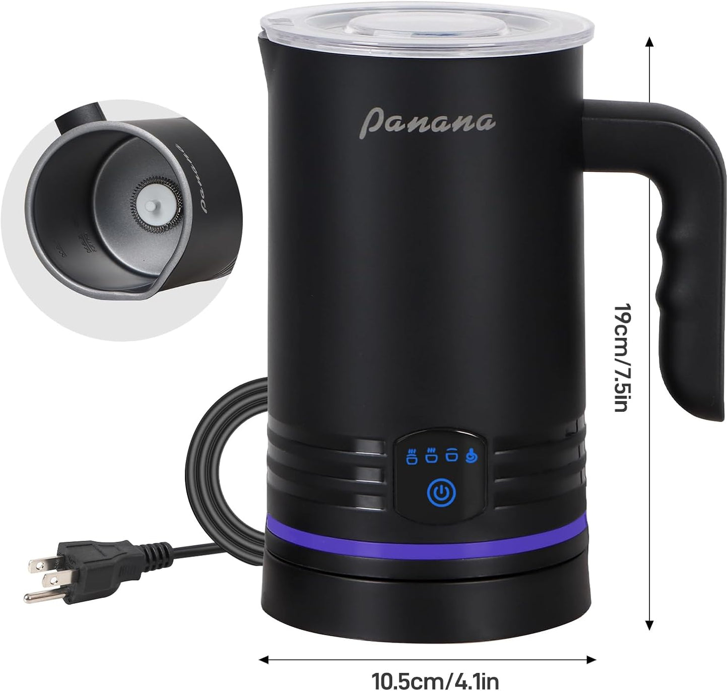 Electric Milk Frother, 4 in 1 Milk Steamer, 14.5oz/430ml Automatic Warm and Cold Foam Maker for Coffee,Latte, Cappuccino, Macchiato, Hot Chocolate (Black)