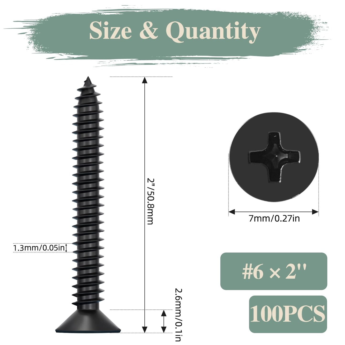 GOHODOMINO #4 x 1/2" Wood Screw 100Pcs, Stainless Steel 304 (18-8) Screws Flat Head Phillips Fast Self Tapping Drywall Screws Black Oxide