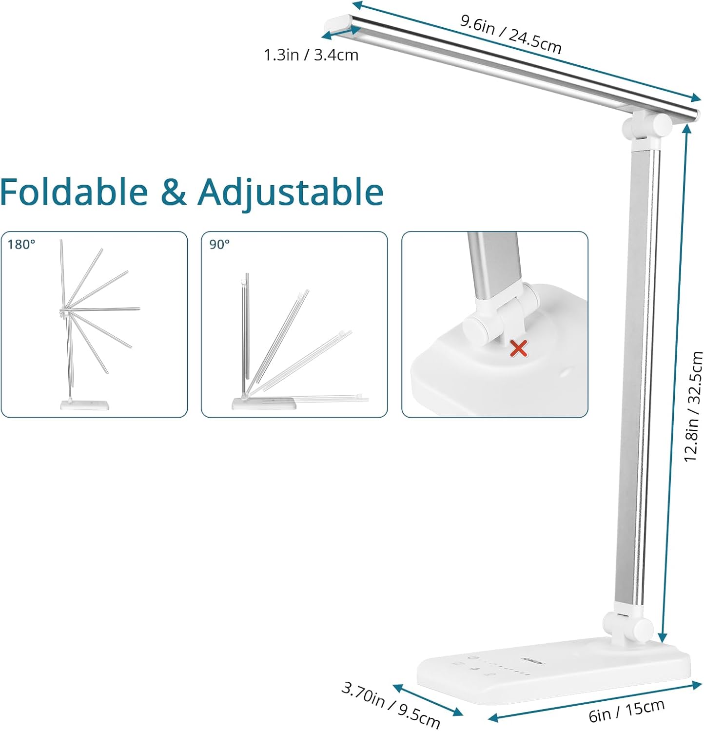 Semlos LED Desk Lamp for Home Office, Eye-Caring Table Light, 25 Lighting Modes, 45 Min Auto Timer, Touch Control, Dimmable, White