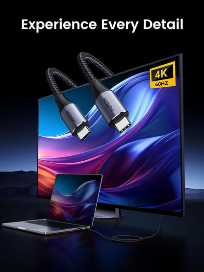 UGREEN 240W USB C to USB C Cable 10Gbps USB C 3.2 Cable 4K 60Hz Video Output Fast Charging Compatible with iPhone 16 15 Pro Max, NVMe SSD, Monitor, Galaxy S25 S24 S23 Ultra, MacBook Pro, 3ft (1M)