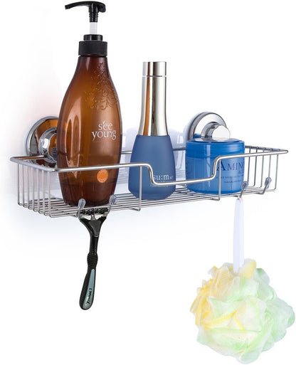 SANNO Vacumn Suction cups Shower Caddy Soap Dish Double Bath Hook-Bath Organizer Kitchen Storage Basket for Shampoo, Conditioner, Soap- Anti Rust stainless steel (set of 3)