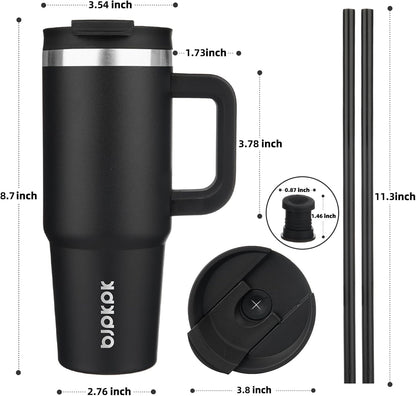 BJPKPK Tumbler with Handle and Straw 30oz Insulated Tumbler Cups with Lid Stainless Steel Travel Coffee Mug,Indigo Black