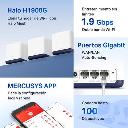 MERCUSYS Halo H50G (2-Pack) AC1900 Mesh WiFi System – Whole Home Coverage up to 4,000 ft², Seamless Roaming, Gigabit Ports, Easy App Setup, Parental Controls, Dual Band Router