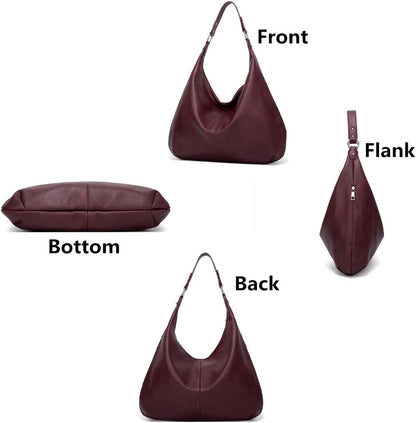 Ashioup Hobo Bags for Women Soft PU Leather Shoulder Bag Vintage Slouchy Handbag with Zipper