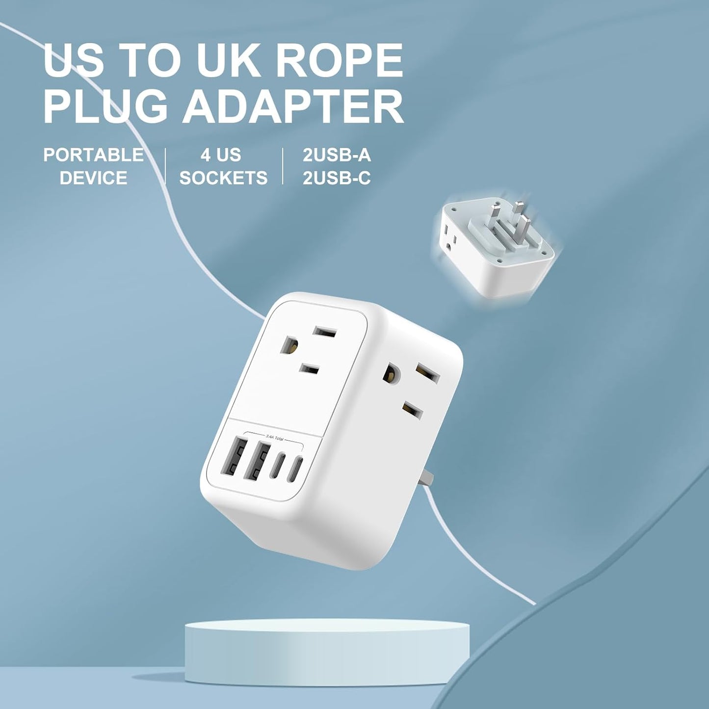 2 Pack European Travel Plug Adapter, VYLEE International Travel Adapter with 2 Outlets 4 USB Ports(2 USB C), 6 in 1 Type C Travel Essentials Charger for US to Most of Europe EU Italy Spain France