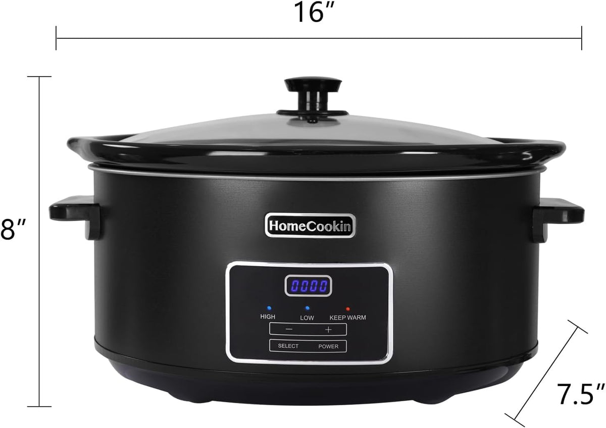 HOMECOOKIN 7 Quart Programmable Slow Cooker, Kitchen Appliances, Perfect Kitchen Small Appliance for Family Dinners, Black Stainless Steel