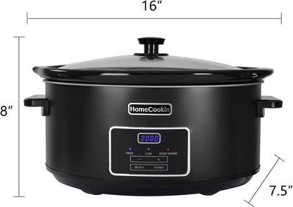 HOMECOOKIN 7 Quart Programmable Slow Cooker, Kitchen Appliances, Perfect Kitchen Small Appliance for Family Dinners, Black Stainless Steel