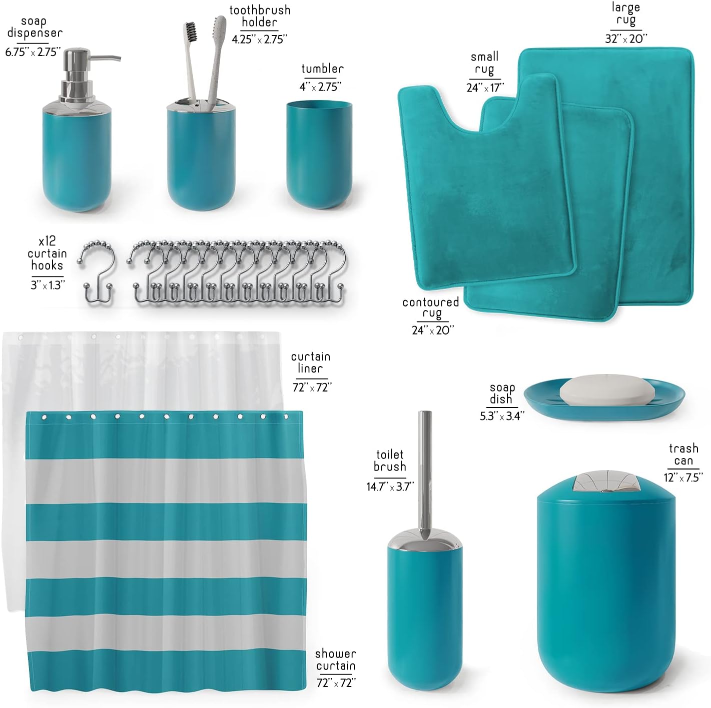 Clara Clark Bathroom Set - Gray Bathroom Accessories Set, Bathroom Sets with Shower Curtain and Rugs, 23PC Shower Curtain Set with Liner, Soap Dispenser, Soap Dish, Toilet Brush Holder, and Trash Can