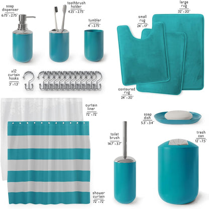 Clara Clark Bathroom Set - Gray Bathroom Accessories Set, Bathroom Sets with Shower Curtain and Rugs, 23PC Shower Curtain Set with Liner, Soap Dispenser, Soap Dish, Toilet Brush Holder, and Trash Can
