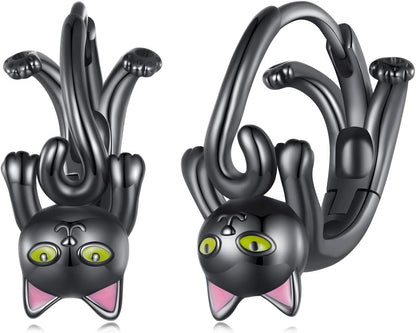 Sterling Silver Earrings VOROCO Cubic Zirconia White Gold Plated Colorful Huggie Small Hoop Earrings, Cute Butterfly Cat Hypoallergenic Earring For Women Jewelry Gifts