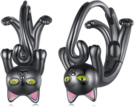 Sterling Silver Earrings VOROCO Cubic Zirconia White Gold Plated Colorful Huggie Small Hoop Earrings, Cute Butterfly Cat Hypoallergenic Earring For Women Jewelry Gifts