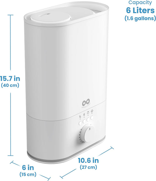 6L Cool Mist Humidifier for Large Room – No-Filter Ultrasonic Humidifier for Bedroom, Plants, Baby, Allergies & Dry Skin – 60-Hour Runtime, Quiet Operation, Top-Fill, Easy Clean - PuriLite