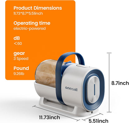 oneisall Dog Grooming Kit,Dog Hair Vacuum for Cat Pet Thick Coats,LM2 | 7 in 1 Grooming Tools, 99% Hair Suction,59dB Low Noise,Clipper & Nail Grinder,1.5L Dust Cup,For Home Multi-pet House