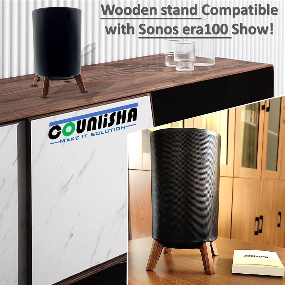 Real Wood Stand Compatible for Sonos Era 100 Speaker,Tripod Desk Mount for Better Speaker Sound, Stable Sturdy Wooden Holder for era100 Alexa Enabled Smart Speaker (Walnut)