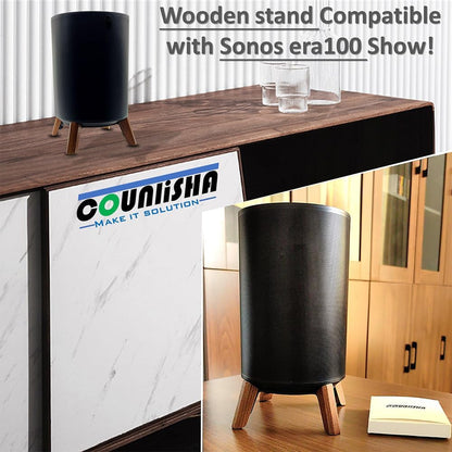 Real Wood Stand Compatible for Sonos Era 100 Speaker,Tripod Desk Mount for Better Speaker Sound, Stable Sturdy Wooden Holder for era100 Alexa Enabled Smart Speaker (Walnut)