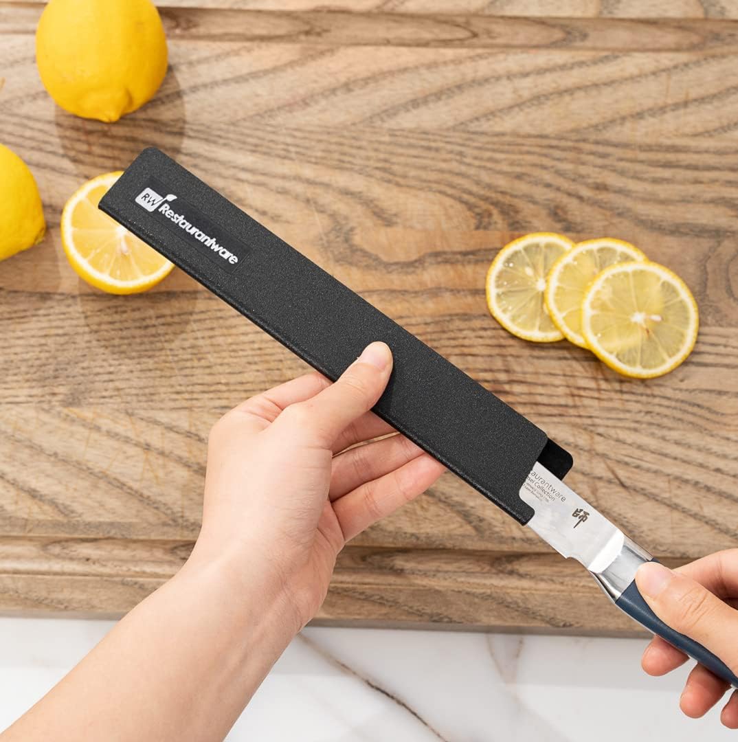 Sensei 8.5 x 1.4 Inch Knife Sleeve, 1 Knife Protector - Fits Fillet Knife, Felt Lining, Black Plastic Knife Blade Guard, Durable, Cut-Proof - Restaurantware