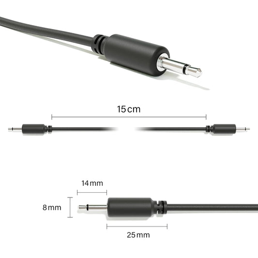 ExcelValley - 5-Pack - Mono Modular Patch Cables - TS 3.5mm 1/8" Eurorack Synthesizer [Black | 60 cm - 23.62"] - PuriLite