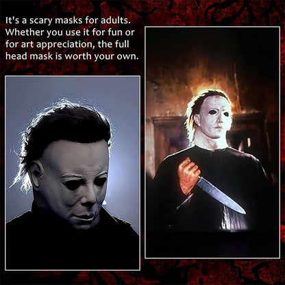 Halloween Michael Myers Mask, Halloween Creepy Full Head Mask Latex Horror Scary Masks for Adult Cosplay Costume Party Props