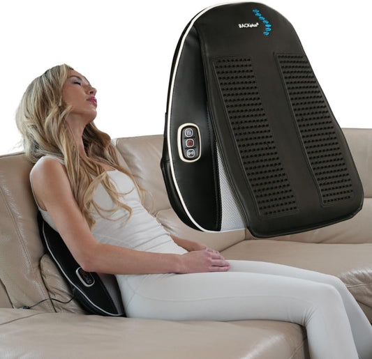 Shiatsu Massage Pad with Heat for Back and Foot Chair or Car Portable Shiatsu massage pad with soothing heat, deep kneading nodes, and car adapter for dual back and foot use