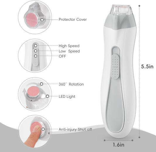 Prolixity Baby Nail Trimmer Electric, 15 in 1 Baby Nail Clippers for Gentle Nail Care, Rechargeable Baby Nail File Electric with Light &15 Grinding Pads for Infant Toddler, Grey - PuriLite