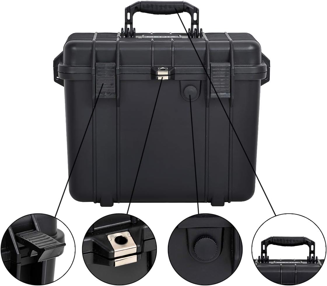 MEIJIA Portable Waterproof Protective Hard Case,Camera Case with Customizable Fit Foam Inserted, Elegant Black (9.17"x 7.56"x4.33")