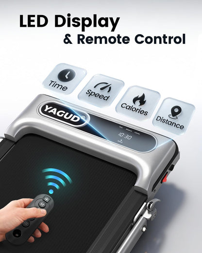 Yagud Walking Pad with 8% Incline, 3 in 1 Treadmill for Home & Office, 2.5HP Under Desk Treadmill with Handle, Portable Treadmill with Remote Control & Led Display, No Installation