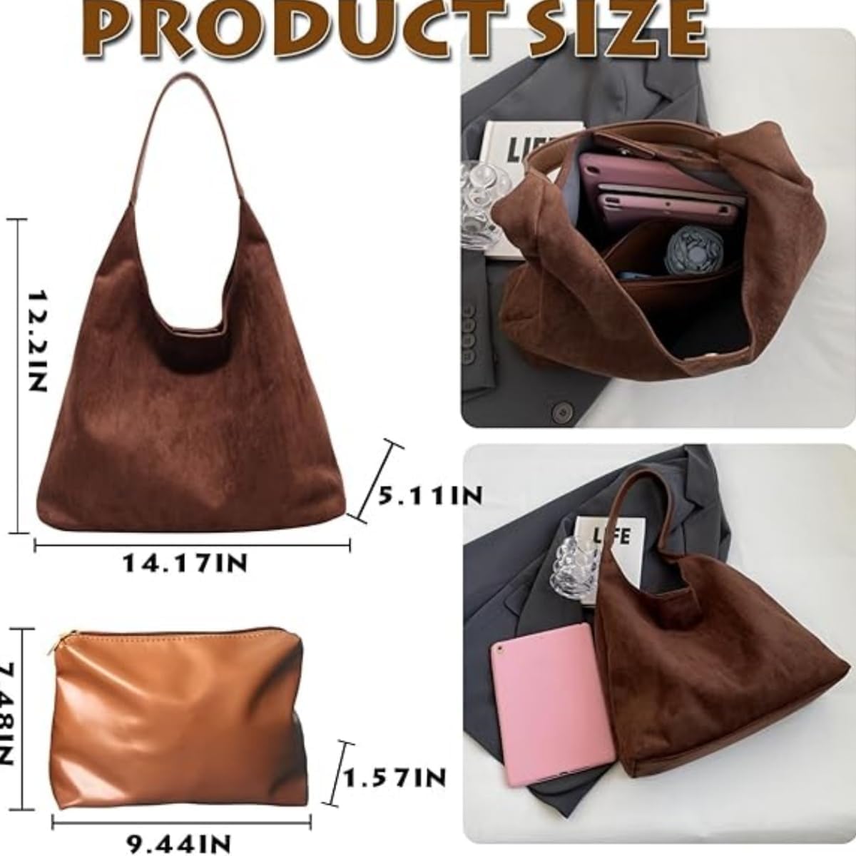 Purilite Select Leather Tote Bag for Women | Retro Hobo Bag | Slouchy Shoulder Bag | Office Handbag | Travel & Work Purse