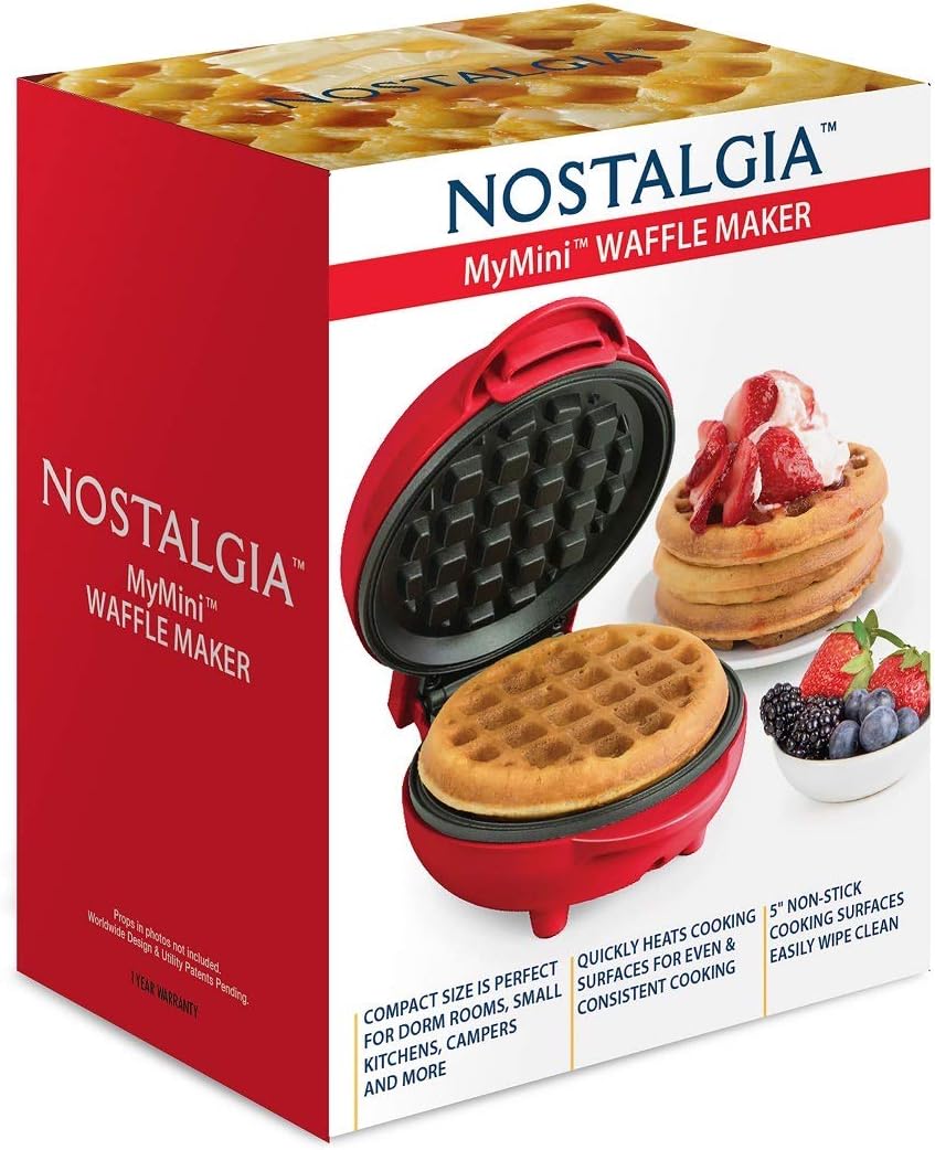 Nostalgia MWF5AQ MyMini Personal Electric Waffle Maker, Hash browns, French Toast Grilled Cheese, Quesadilla, Brownies, Cookies, Red