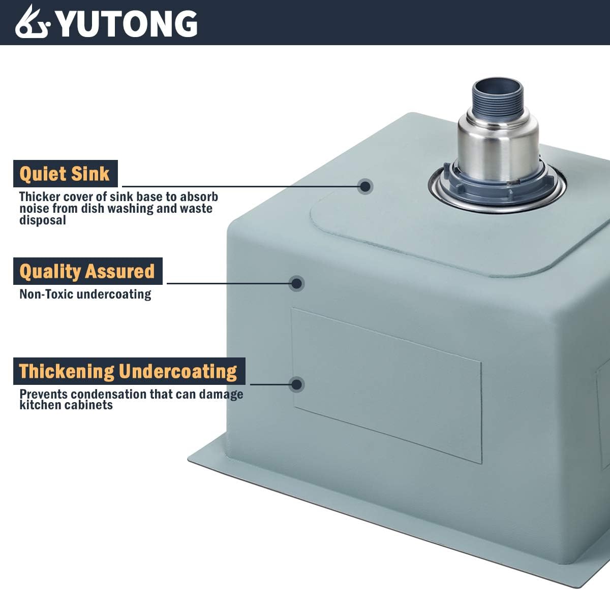 Yutong 16" x 20" Top-Mount/Drop in SS304 Stainless Steel Kitchen Black Sink Single Bowl Without Grid