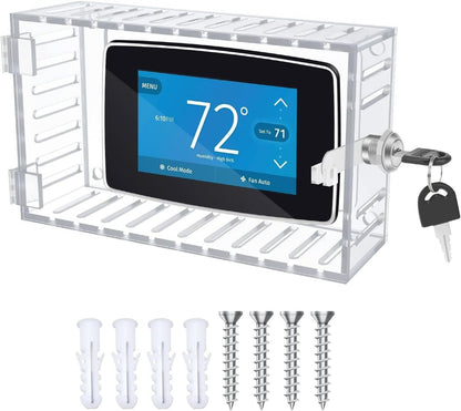 Universal Thermostat Lock Box, Universal Thermostat Guard with Clear Cover, Key, Clear Large Thermostat Guard for Wall, Large Universal Home Locking Thermostat Guard for Thermostat On Wall