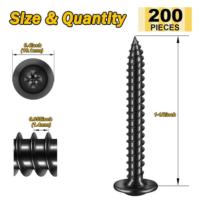 150Pcs #8 × 2" Black Screws for Wood, Phillips Truss Head Wood Screws, Quick Metal Self Tapping, Zinc Plated Steel, Truss Head Screws by Mywish