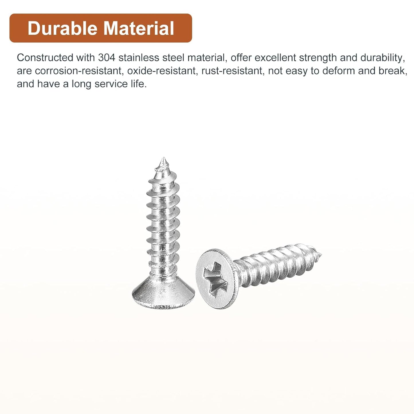 DTGN 100Pcs #6x1/2 Flat Head Wood Screws, 304 Stainless Steel Phillips Self Tapping Screws - Good for Woodworking, Furniture - Silver
