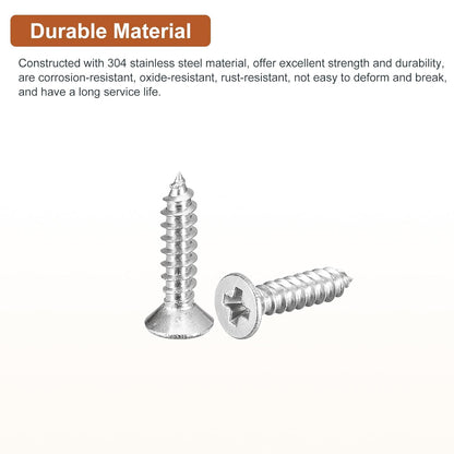 DTGN 100Pcs #6x1/2 Flat Head Wood Screws, 304 Stainless Steel Phillips Self Tapping Screws - Good for Woodworking, Furniture - Silver
