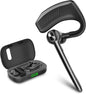 Wireless Headset Bluetooth Earpiece with Dual Noise Canceling Microphone Hands Free Headphones Single Ear Earphone Over Ear Earbud for iPhone Samsung Android Cellphones TV PC Trucker Game Work