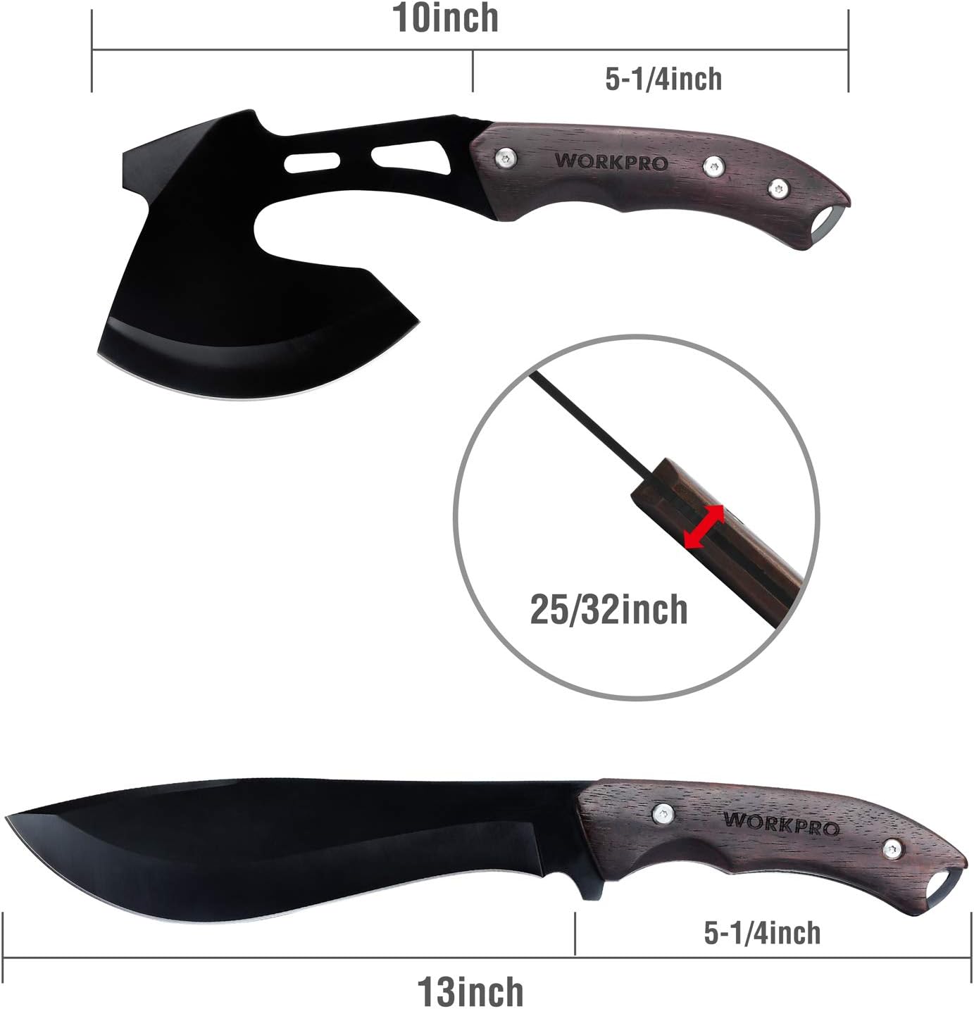 WORKPRO Axe and Fixed Blade Knife Combo Set, Full Tang, Wood Handle, for Outdoor Camping Survival Hunting Hiking, Nylon Sheath Included