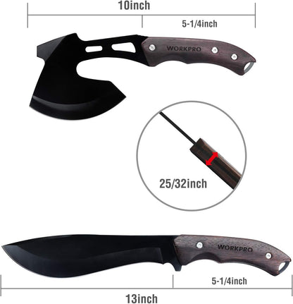 WORKPRO Axe and Fixed Blade Knife Combo Set, Full Tang, Wood Handle, for Outdoor Camping Survival Hunting Hiking, Nylon Sheath Included