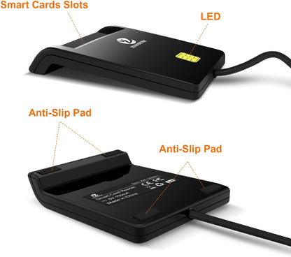 Zoweetek® DOD Military USB Common Access CAC Smart Card Reader for SIM/ATM/IC/ID Card Single Smart Card Reader