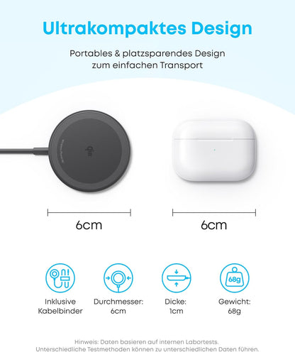 Anker Zolo Magnetic Wireless Charger, Qi2 Certified 15W MagSafe-Compatible Wireless Charging Pad with 5 ft Built-In USB-C cable, For iPhone 16/15/14/13 Series, AirPods, and More (Adapter Not Included)