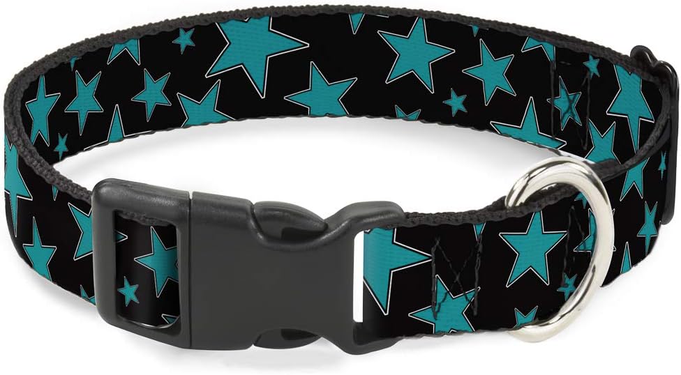 Buckle-Down PC-W21909-M Dog Collar Plastic Clip Buckle, 1"x11"-17", Star Black/White