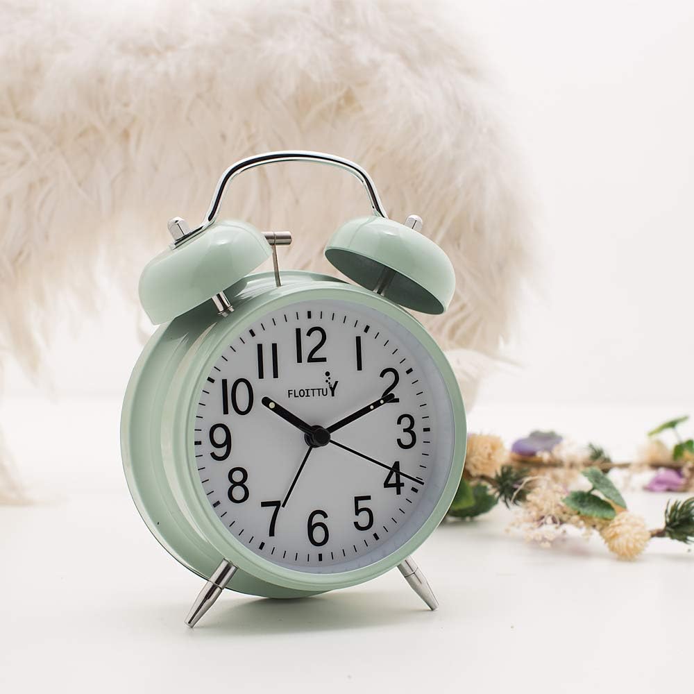 FLOITTUY (Loud Alarm for Deep Sleepers) 4'' Twin Bell Alarm Clock with Backlight for Bedroom and Home Decoration(Black)