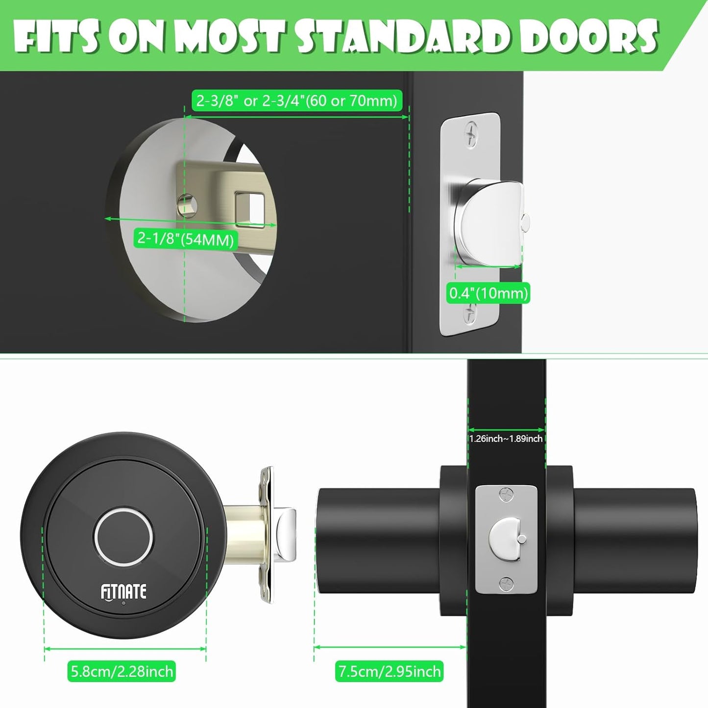 FITNATE Fingerprint Door Knob, Smart Biometric Door Lock with App Control, Keyless Entry Door Knob with Bluetooth Digital Code, Touch to Open Knob for Bedroom,Home,Hotel,Office, Black
