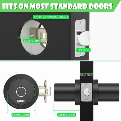 FITNATE Fingerprint Door Knob, Smart Biometric Door Lock with App Control, Keyless Entry Door Knob with Bluetooth Digital Code, Touch to Open Knob for Bedroom,Home,Hotel,Office, Black