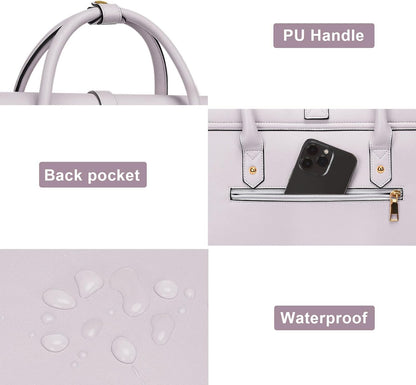 MOSISO Laptop Bag for Women, PU Leather Laptop Shoulder Bag Convertible Backpack, Work Travel Computer Bag with Bowknot - PuriLite