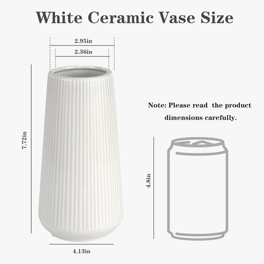 White Ceramic Vase, GUKJOB Small Cute Flower Vase for Pampas Grass, Home, Living Room, Dining Table, Farmhouse, Office Decor, Bedroom, Table, and Kitchen Shelf (White) - PuriLite