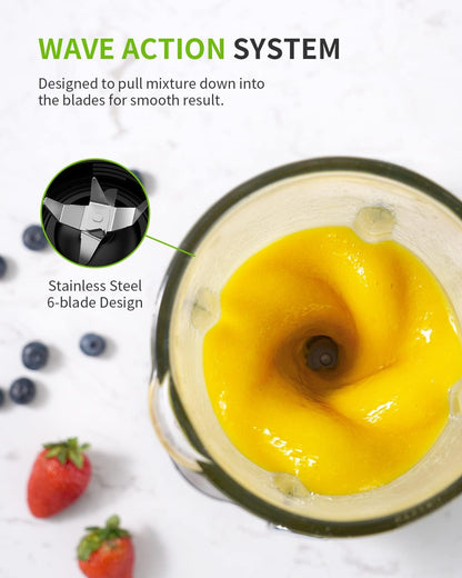SHARDOR 1200W Blender for Smoothies, Countertop Blender Combo, 52oz Glass Jar, 22oz Travel Cup, 3 Adjustable Speed for Frozen Fruit Drinks, Smoothies, Sauces, Shakes, Silver
