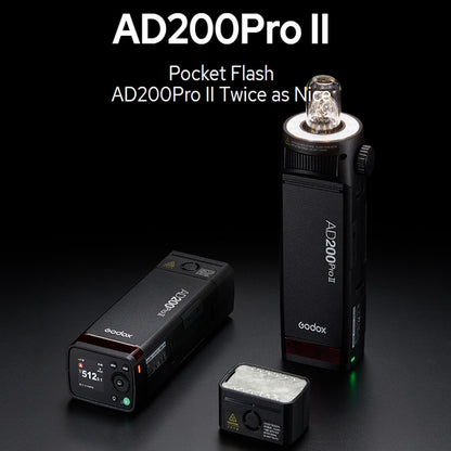 Godox AD200 Pro II 2.4G Pocket Flash Strobe,500 Full Power Flashes,0.01-1.8s Recycling,2900mAh Battery for Canon Sony Nikon Fuji Fujifilm Olympus Panasonic Pentax Etc Cameras(Godox AD200 Pro Upgraded)