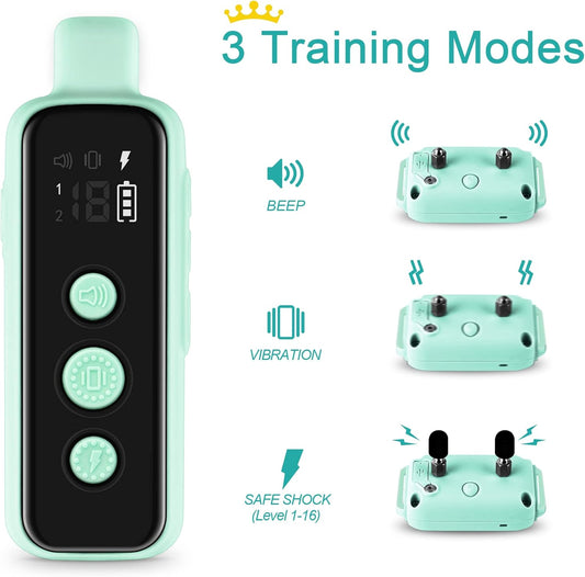 Bousnic Shock Collar for Dogs - Waterproof Rechargeable Dog Electric Training Collar with Remote for Small Medium Large Dogs with Beep, Vibration, Safe Shock Modes (8-120 Lbs) (Green) - PuriLite