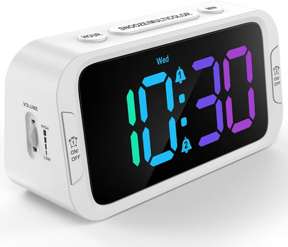 Odokee Digital Dual Alarm Clock for Bedroom, Easy to Set, 0-100% Dimmer, USB Charger, 5 Sounds Adjustable Volume, Weekday/Weekend Mode, Snooze, 12/24Hr, Battery Backup, Compact Clock for Bedside(Blue)