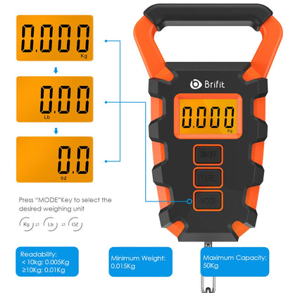 Upgraded Digital Fishing Scale with Ruler, 15g/50kg Electronic Digital Luggage Scale, 110lb Max Fishing Postal Hanging Hook Scale with Measuring Tape, Backlit LCD Display (Batteries Included)